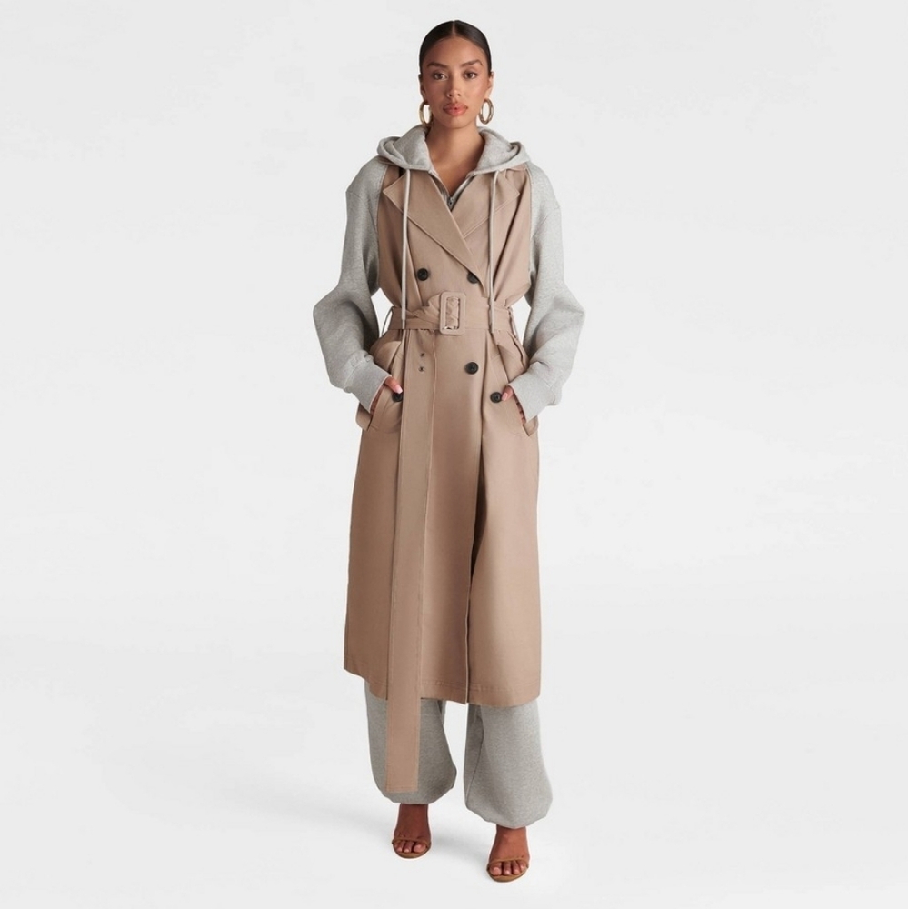 Tan Trench Coat with Gray Sleeves